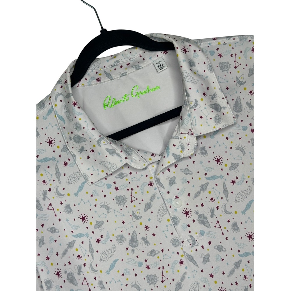 Robert Graham Polo Shirt 3XL White Space Galaxy Asteroid Golf Classic Fit Mens